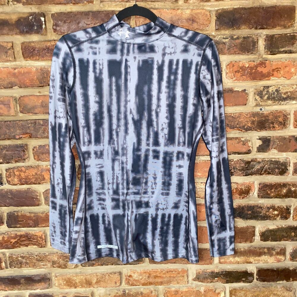 Under Armour Gray Tie Dye Fitted ColdGear Mock Neck Base Layer Top Size Small